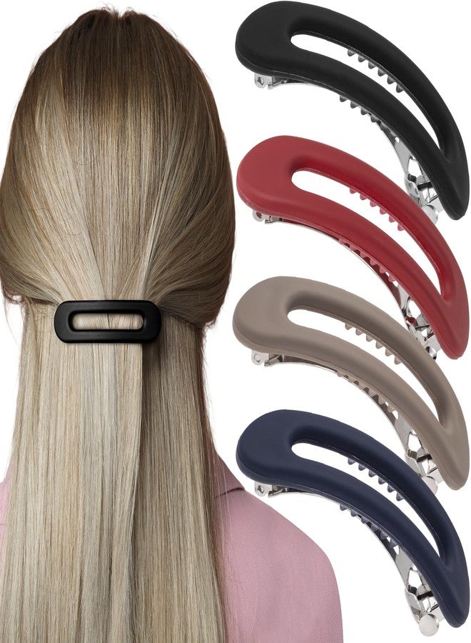SmallCat 4 Pcs Hair Barrettes for Women, Strong Hold Barrettes for Hair, Non-Slip French Barrette Hair Clips, Flat Hair Clips for Women (Black, Gray, Blue, Red) - Image 1